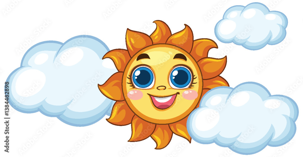 Cheerful Sun with Clouds Vector Illustration Cheerful Sun with Clouds Vector Illustration