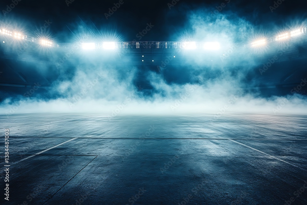 Fototapeta premium An empty stadium illuminated by bright lights