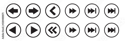 Big Media player control icon set, interface multimedia symbols. Pause, rewind, fast forward Play video icon collection. Mobile apps Vector Illustration Eps 10