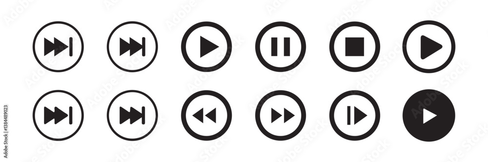 Big Media player control icon set, interface multimedia symbols. Pause, rewind, fast forward Play video icon collection. Mobile apps Vector Illustration Eps 10 Big Media player control icon set, interface multimedia symbols. Pause, rewind, fast forward Play video icon collection. Mobile apps Vector Illustration Eps 10