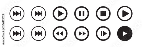 Big Media player control icon set, interface multimedia symbols. Pause, rewind, fast forward Play video icon collection. Mobile apps Vector Illustration Eps 10