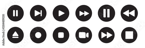 Big Media player control icon set, interface multimedia symbols. Pause, rewind, fast forward Play video icon collection. Mobile apps Vector Illustration Eps 10