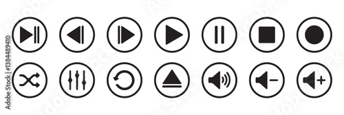 Big Media player control icon set, interface multimedia symbols. Pause, rewind, fast forward Play video icon collection. Mobile apps Vector Illustration Eps 10
