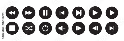 Big Media player control icon set, interface multimedia symbols. Pause, rewind, fast forward Play video icon collection. Mobile apps Vector Illustration Eps 10