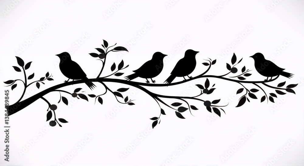 Fototapeta premium a horizontal branch with a few birds sitting on in the vector
