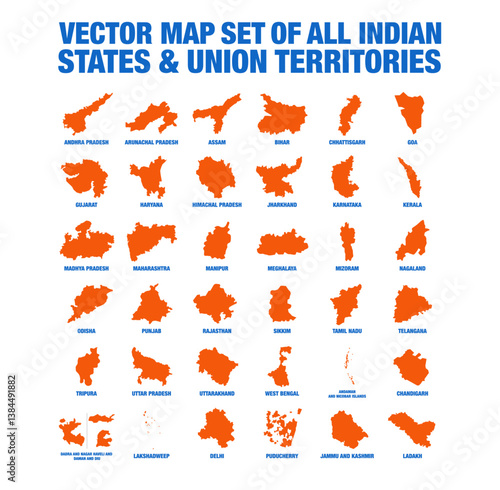 A set of Indian States and Union Territories map 