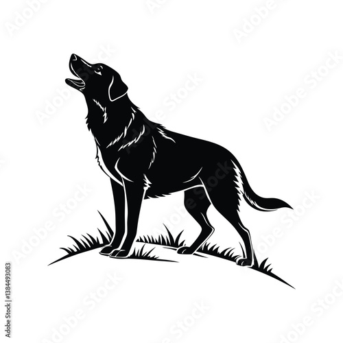 Black wolf and dog silhouette vector illustration of wild and domestic animals
