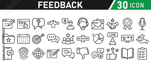 Feedback Concept Thin Line Icon Set. Contains Testimonial, Survey, Questionnaire, Satisfaction, Comment, Performance, Icons collection
