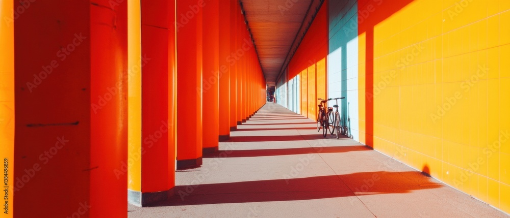 Vibrant Urban Mobility Hub Minimalist Architectural Design Showcasing Sustainable Transit Intersection with Bold Color Gradient Corridor Vibrant Urban Mobility Hub Minimalist Architectural Design Showcasing Sustainable Transit Intersection with Bold Color Gradient Corridor