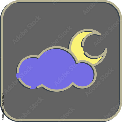 Icon cloudy night. Weather elements symbol. Icons in embossed style. Good for prints, web, smartphone app, posters, infographics, logo, sign, etc.