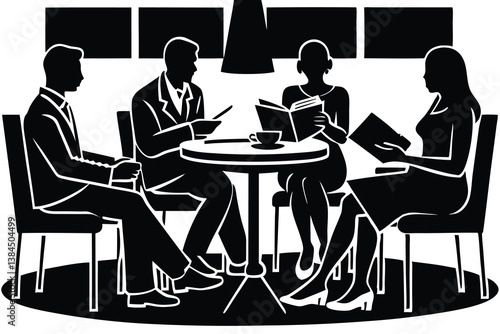 Students Studying Together in Coffee Shop Scene

