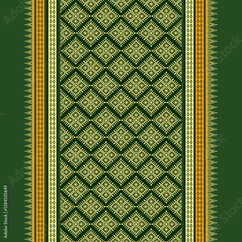 Traditional Green Fabric with Geometric Pattern and Ethnic Design