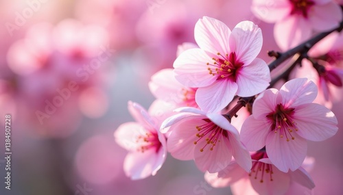 Vibrant pink and white sakura, full bloom, repeating motif, seamless, full bloom, overlay