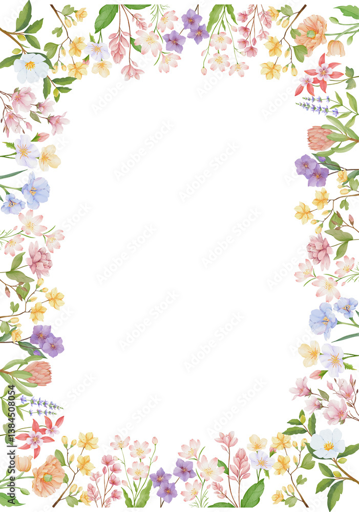 Spring Wildflower Bloom Border Illustration for Decoration Spring Wildflower Bloom Border Illustration for Decoration