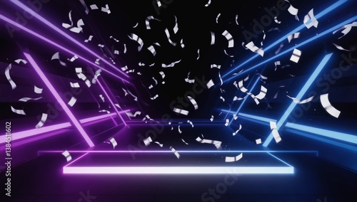 Fototapeta Naklejka Na Ścianę i Meble -  Neon tunnel with confetti