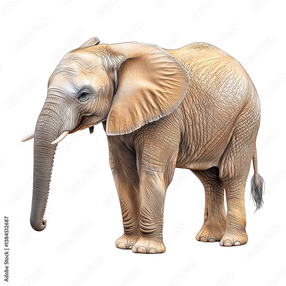 Fototapeta premium Majestic elephant standing confidently on a striking black background emphasizing its magnificent features transperent background