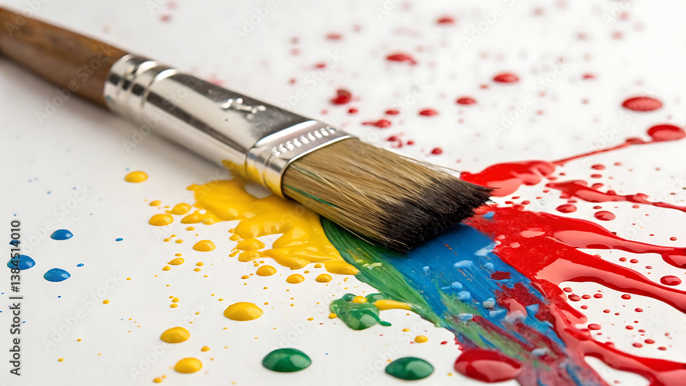 Obraz premium Vibrant Paintbrush and Colorful Dripping Paint Artistic Expression