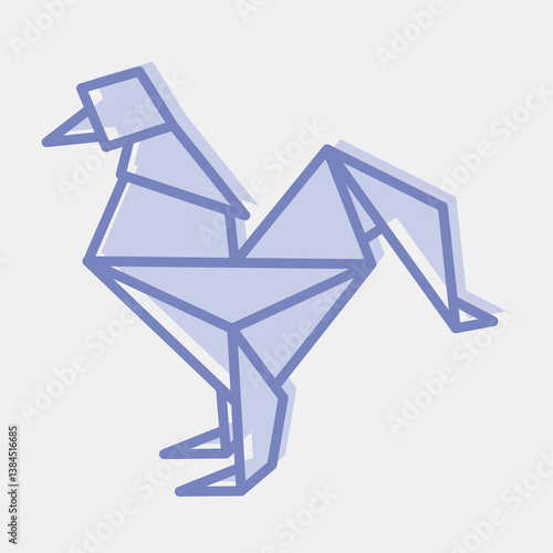 Icon rooster origami. Chinese Zodiac elements. Icons in two tone style. Good for prints, posters, logo, advertisement, decoration,infographics, etc.