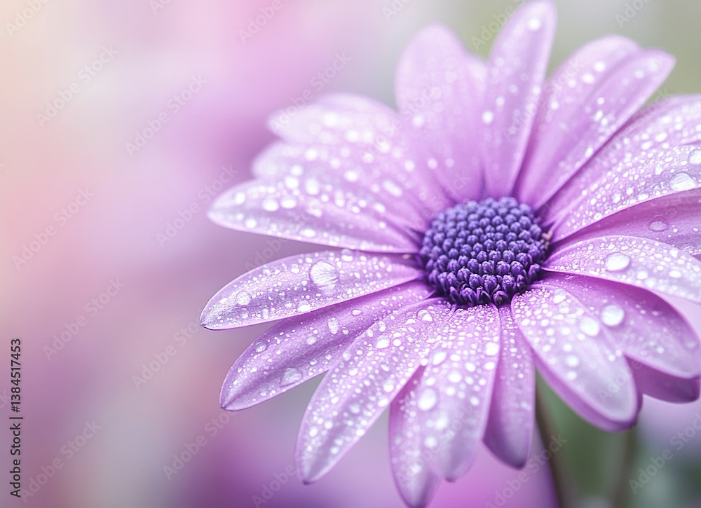 Beautiful purple daisy flower with water drops on its petals, macro photo, blurred background, pastel color theme, white and pink colors, high resolution, high detail, high quality photography, Beautiful purple daisy flower with water drops on its petals, macro photo, blurred background, pastel color theme, white and pink colors, high resolution, high detail, high quality photography,