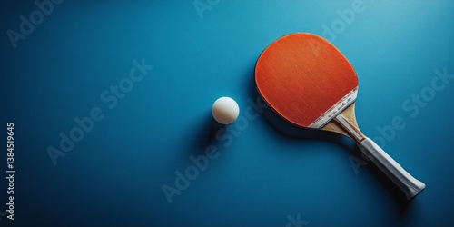 Table Tennis or Ping Pong, Table Tennis Balls and Rackets on Blue Table, sport equipment concept, copy space, flat lay corner