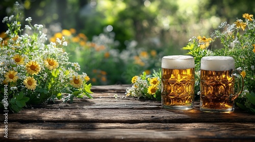 Refreshing beer in a garden setting offering a summertime relaxation feel