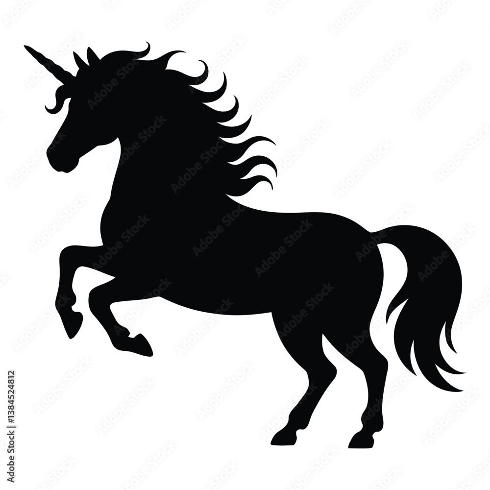 Obraz premium Unicorn Aura Mandala Design, Silhouette, Vector, Icon, Logo, White Background.