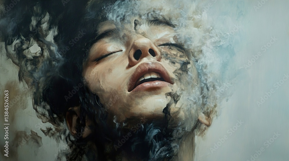 Fototapeta premium Dreamy Woman Portrait: Smoke and Shadow