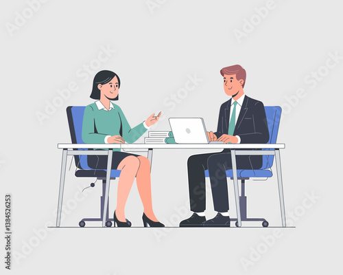 Business Meeting Illustration: Professional Discussion Between Colleagues at the Office