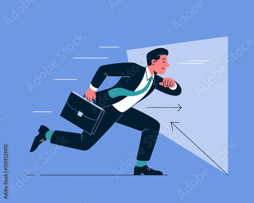 Urgent Businessman Running with Briefcase - Cartoon Illustration of Speed and Business Deadline