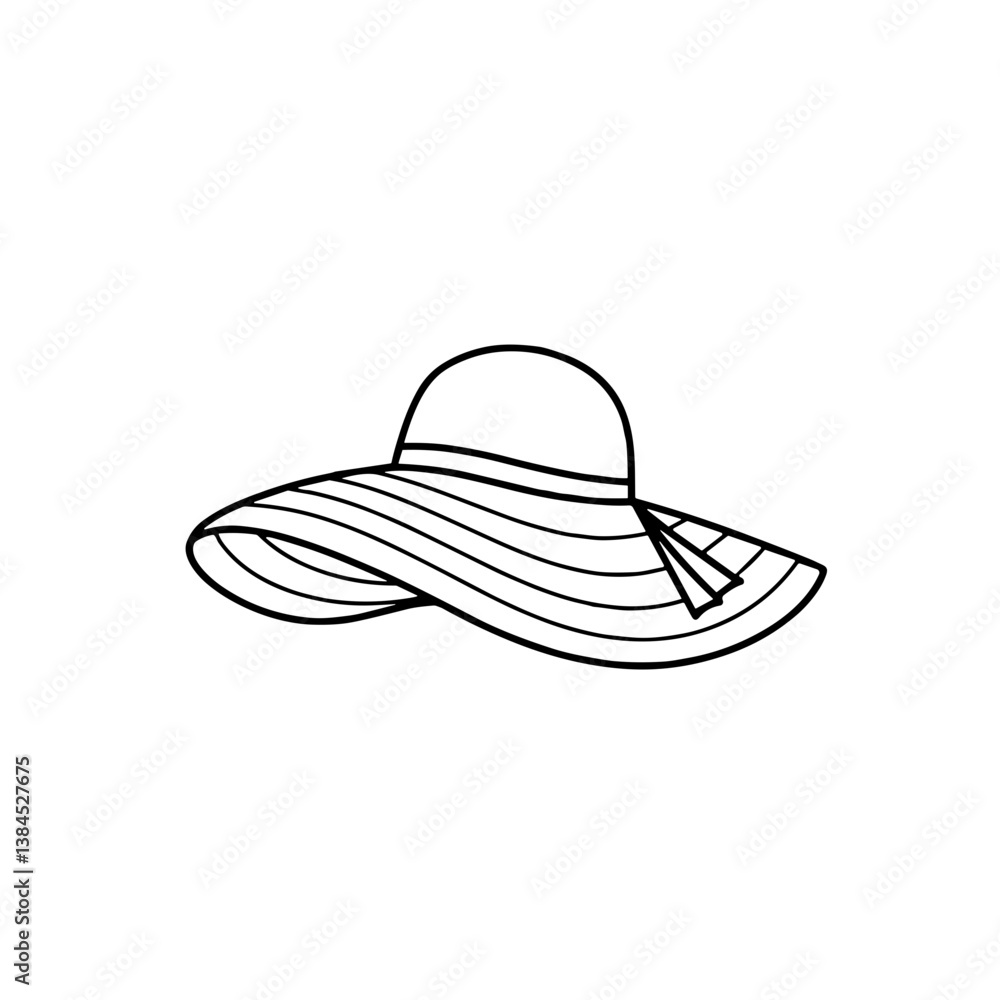 Wide-brimmed sun hat outline design in minimalist style Wide-brimmed sun hat outline design in minimalist style