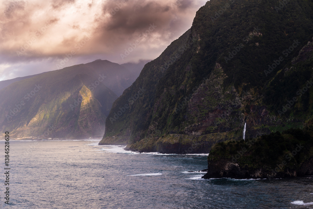 Beautiful coastal area in Madeira, Portugal, and storm clouds