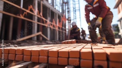 Wallpaper Mural Construction workers laying bricks while analyzing data trends at a building site in the afternoon Torontodigital.ca