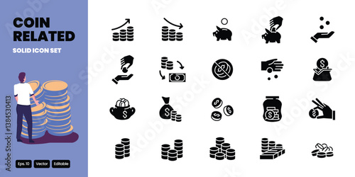 coin related solid icon vector design good for web and mobile app