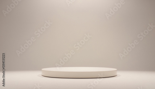 Simple image showing a white circular platform against a light beige background ideal for product display or presentation.
