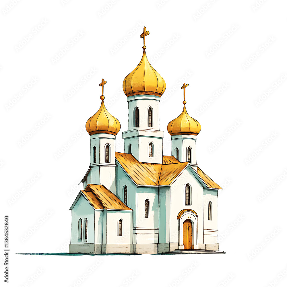 Obraz premium Church with golden domes and Orthodox crosses