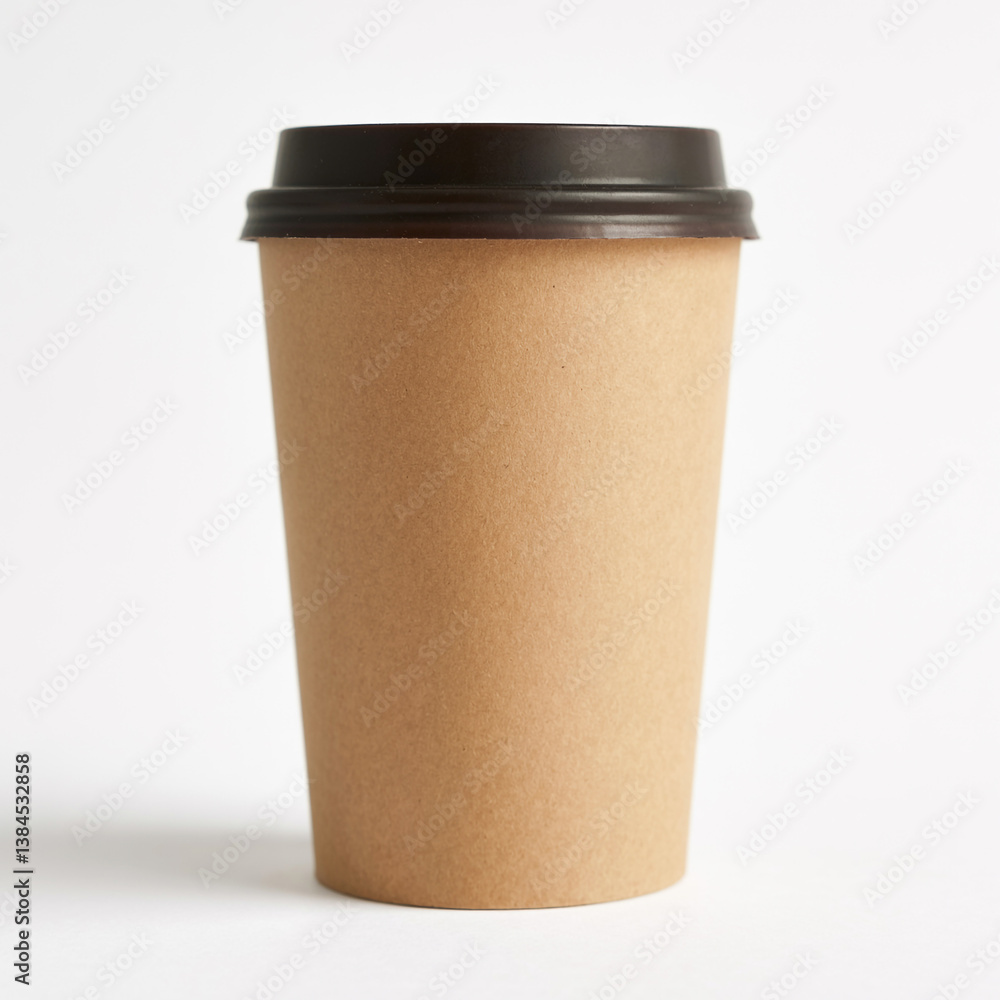 A product photograph of a disposable coffee cup against a pure white background with a soft shadow beneath it A product photograph of a disposable coffee cup against a pure white background with a soft shadow beneath it