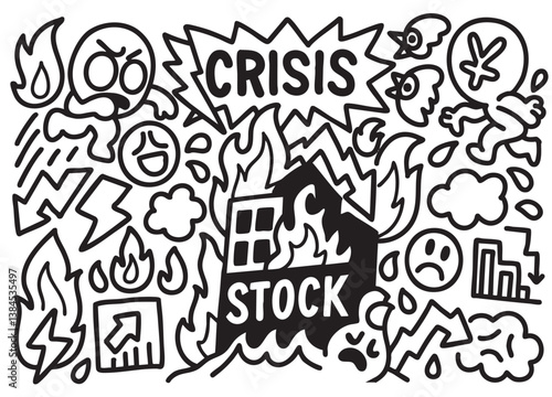 Crisis and stock market collapse doodle art