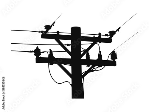 Electric Pole Silhouette | Power Line Vector PNG