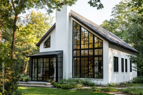 Wallpaper Mural Stunning modern home with large windows surrounded by lush greenery in a serene residential area during the afternoon light Torontodigital.ca