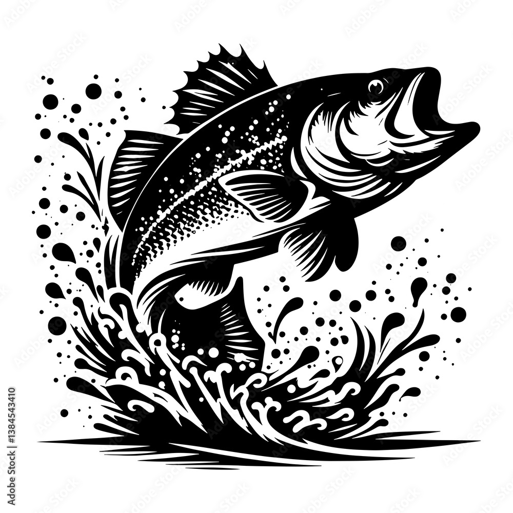 Jumping Trout Fish Vector Splash Design for Tattoo and Logo Jumping Trout Fish Vector Splash Design for Tattoo and Logo