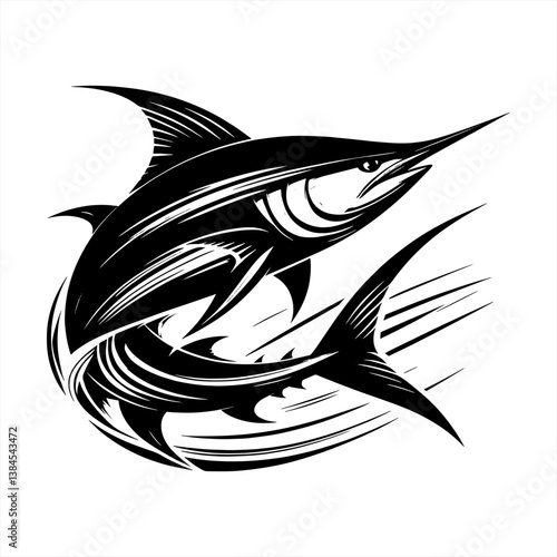 Marlin Fish Vector Illustration in Dynamic Black Tribal Style