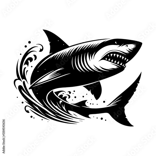 Aggressive Shark Silhouette Vector with Bold Line Art and Ocean Predator Theme