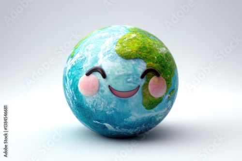Wallpaper Mural A happy cartoon Earth globe smiles cheerfully, representing environmental care and global unity. Torontodigital.ca