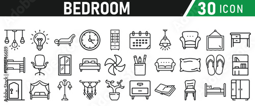 Bedroom Icons set. Liner icons collection