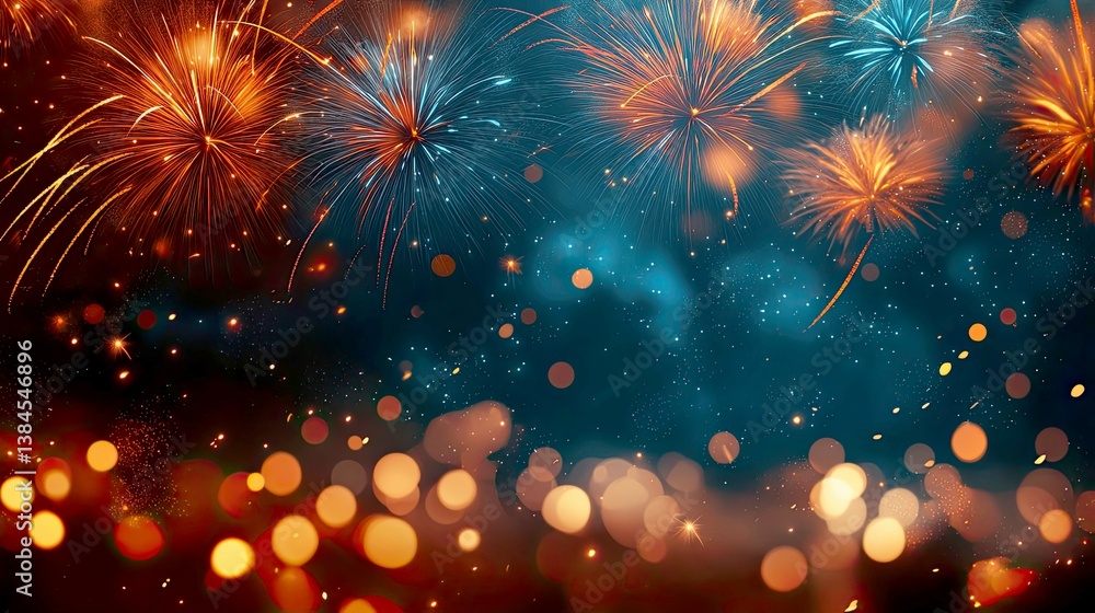 Fototapeta premium Spectacular Fireworks Display: A Dazzling Celebration in the Night Sky