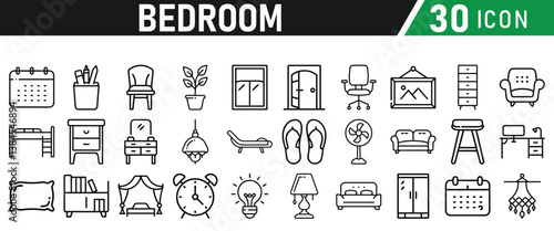 Bedroom Icons set. Liner icons collection