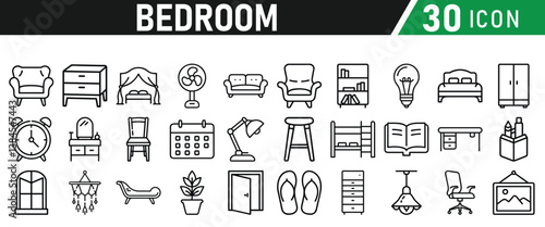 Bedroom Icons set. Liner icons collection