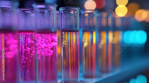Colorful Liquids in Test Tubes in a Laboratory Setting