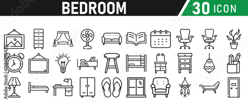 Bedroom Icons set. Liner icons collection