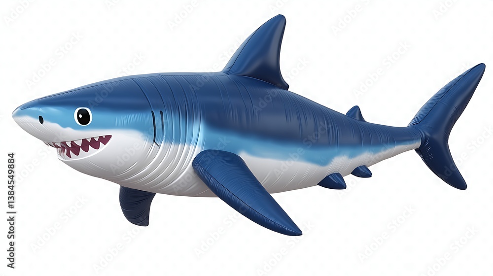 Fototapeta premium 3D illustration of inflatable blue shark with sharp teeth and fins image